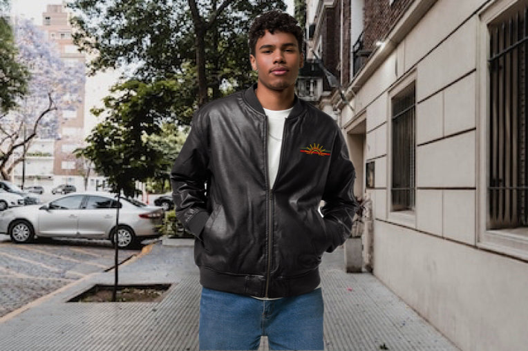 Men's Leather Bomber Jacket - Classic Aviator Style