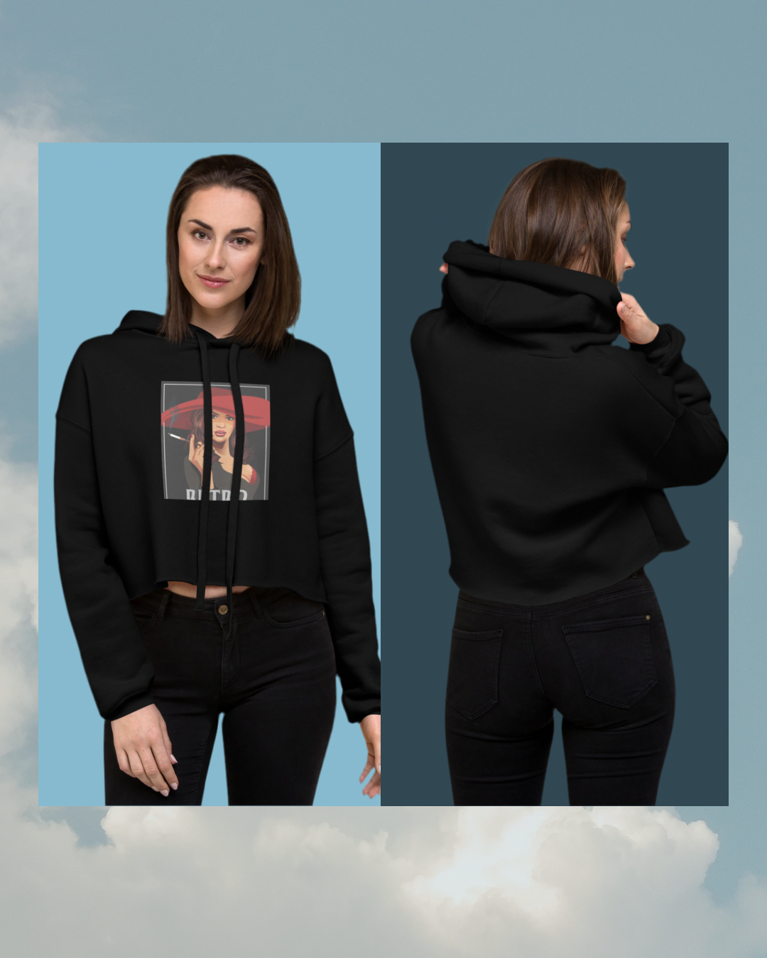 Women's Crop Hoodie - Trendy Raw Hem Sweatshirt